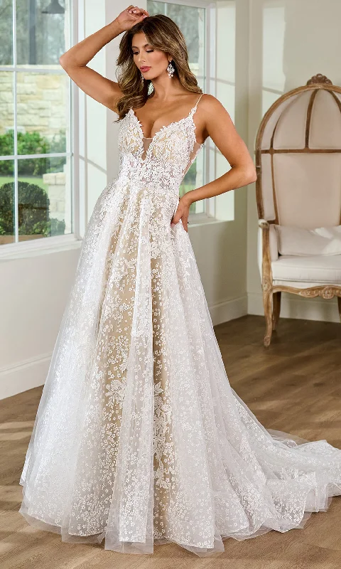 Trendy Street Style Attire Rachel Allan RB3204 - Plunging Neckline Embroidered Bridal Gown