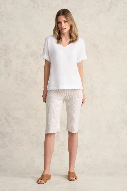 Day-To-Night Styles Bengajean® Short Seersucker - Stone & White Stripe