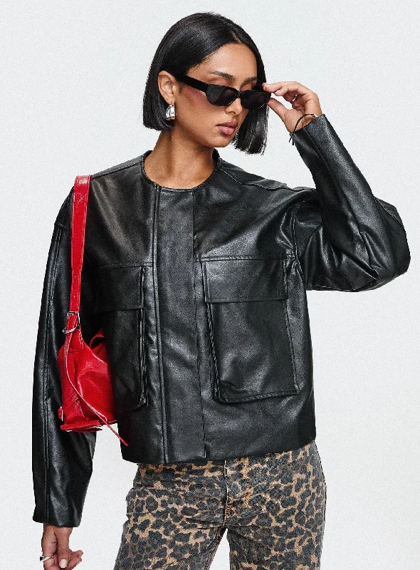 Buy More, Save More Revival Faux Leather Bomber Jacket Black