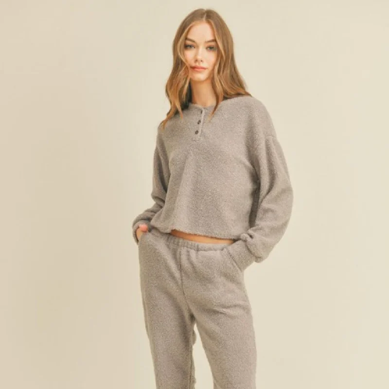 Fashion Essentials Fuzzy Knit Sweater Top (Grey)