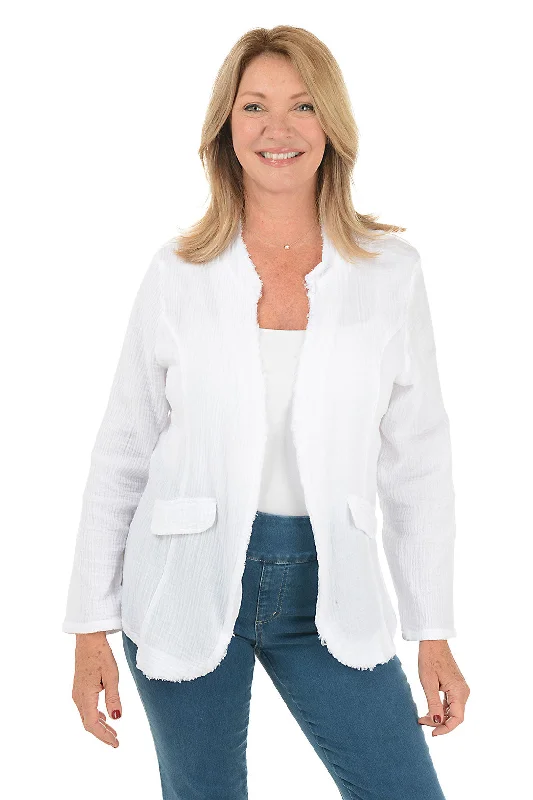 Save On Inspired Styles Open Front Frayed Gauze Jacket