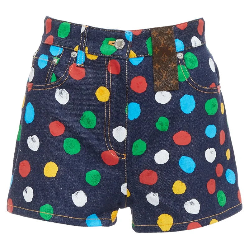 Casual Chic Louis Vuitton Yayoi Kusama Painted Dots Logo Patch Denim Shorts