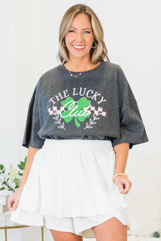 Fashion-Forward Style Club Of Luck Boyfriend Tee, Charcoal