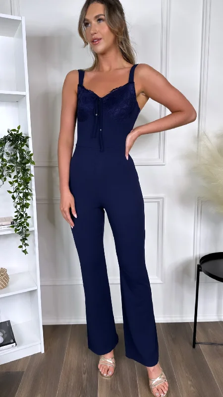 Fashion Forward Femininity Fiadh Navy Lace Cup Wide Leg Jumpsuit