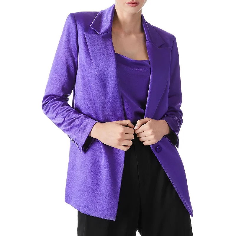 Modern Glamour Womens Satin Office One-Button Blazer