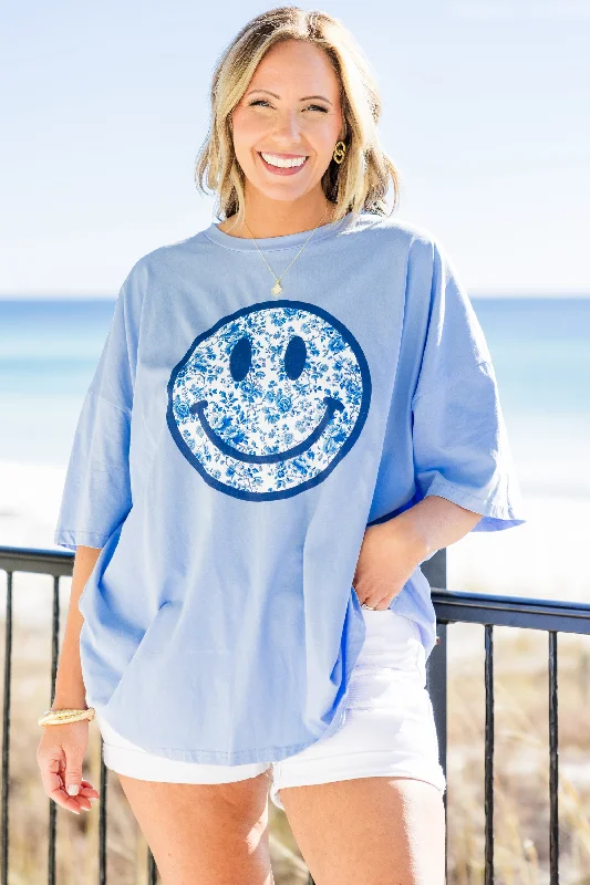 Elegant Attire Coastal Smiles Boyfriend Tee, Spring Blue