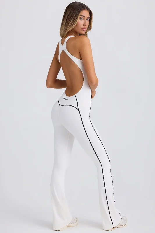 Stylish Statements Petite Soft Active Open-Back Jumpsuit in White