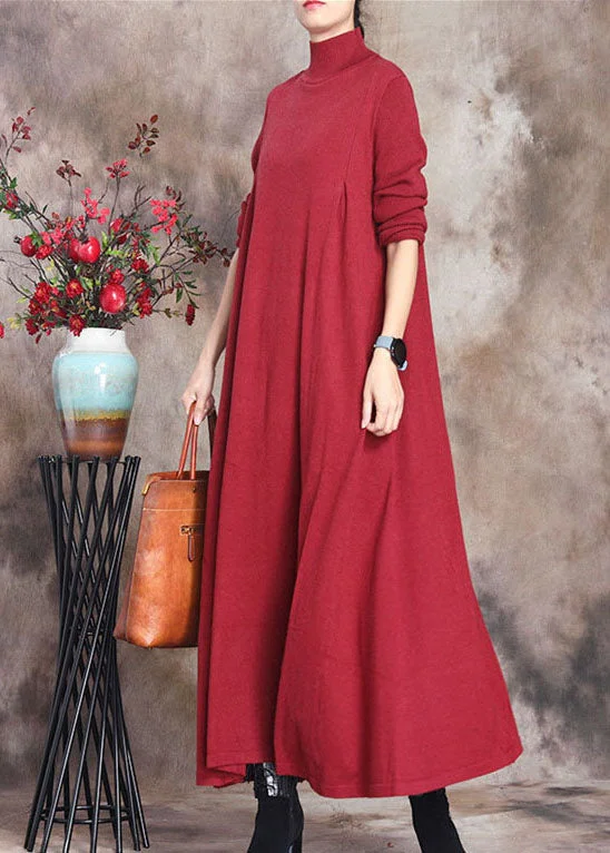 Great Deals On Ethnic Cultural Wear Fashion Red retro Knit slim fit Fall Long Sweater Dress