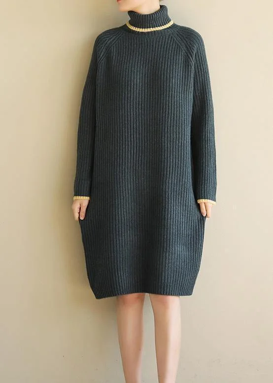 Trend Alert Aesthetic  Sweater high lapel collar dresses Vintage army green daily knitwear