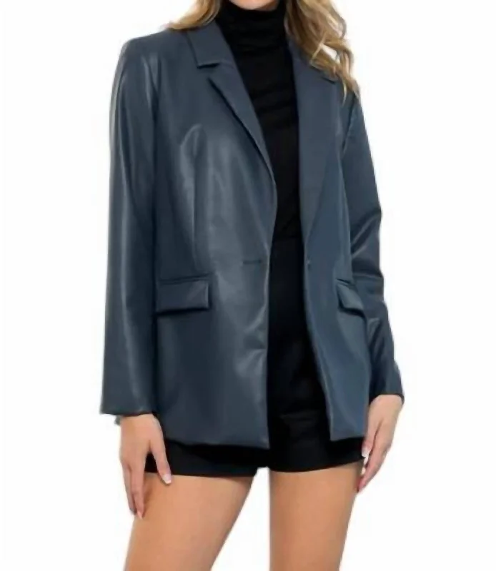 The Latest Fashion Trends Imogen Leather Blazer In Navy