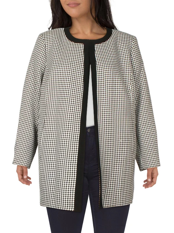 Sleek Design Plus Womens Woven Houndstooth Open Front