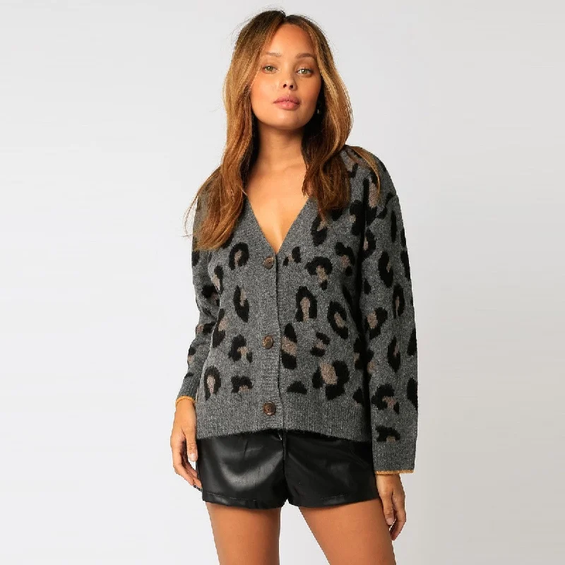 Exquisite Women's Wear Sale Cardigan (Grey Leopard)