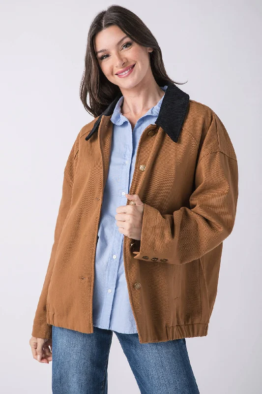 Your Timeless Wardrobe Awaits Promesa Corduroy Collar Oversized Twill Utility Jacket