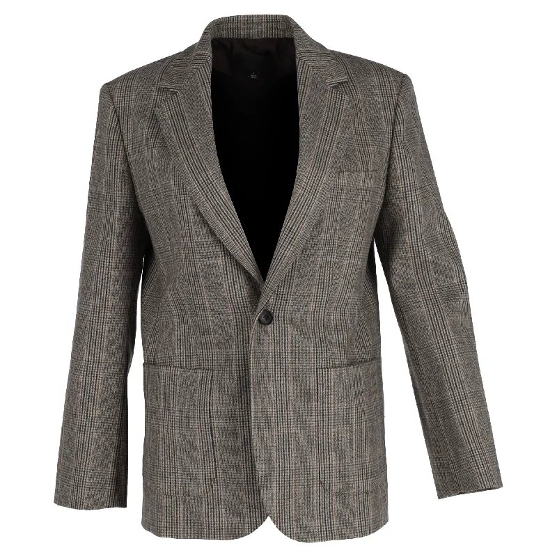 Step Ahead, Lead The Trend Nili Lotan Gael Boyfriend Plaid Single-Breasted Blazer in Grey Wool