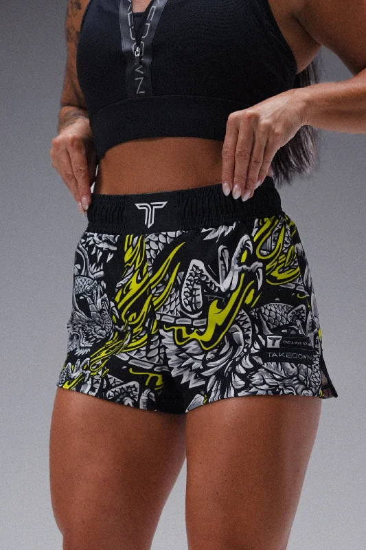 Chic Outfits Iron Dragon Women's Fight Shorts (3" Inseam) - Black Acid