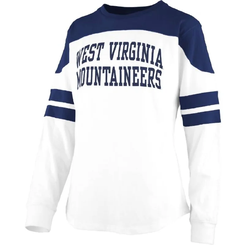 Special Offer Women's West Virginia University Half-Back Top In White/navy