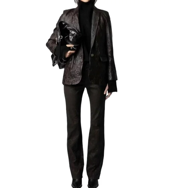 Hot Picks Valse Crinkled Leather Blazer In Land