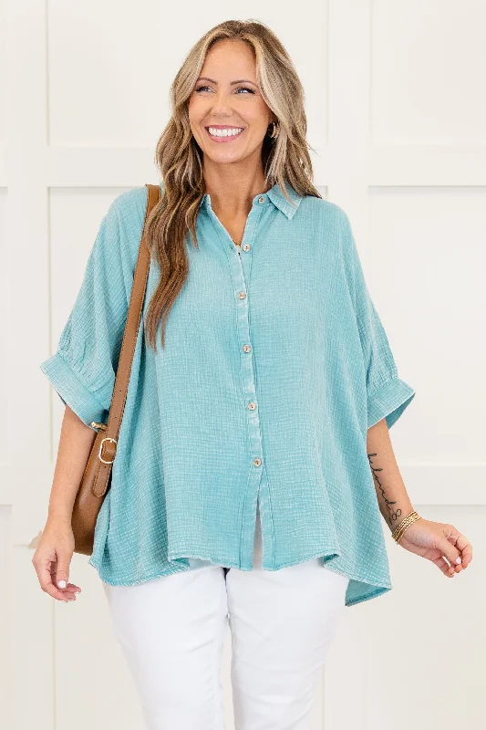 Timeless Elegance Redefined Wistful Weekend Top, Dusty Teal