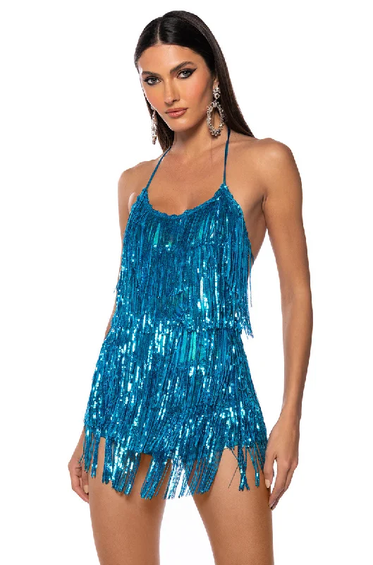 Vintage Look FLAPPER FRINGE ROMPER IN BLUE