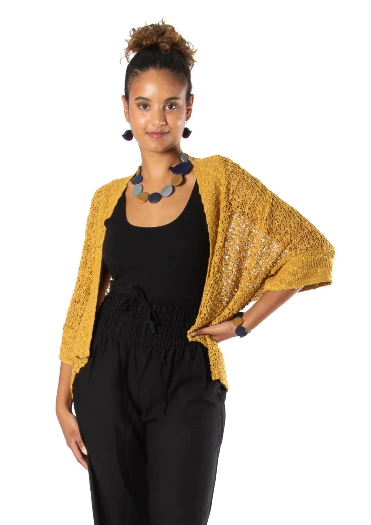 Save Big Suzie Blue - Popcorn Knit Short Sleeve Cardigan