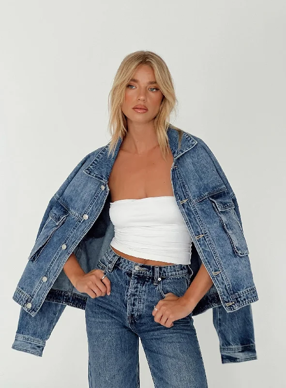 Vibrant Styles Kier Oversized Jacket Denim Mid Wash