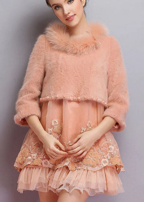 Tropical Island - Inspired Attire Organic Pink Embroideried Nail bead fashion Winter sweaters Dress