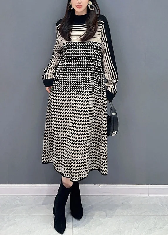 Elegant Styles Elegant Dot Print Cozy Knit Dress Long Sleeve