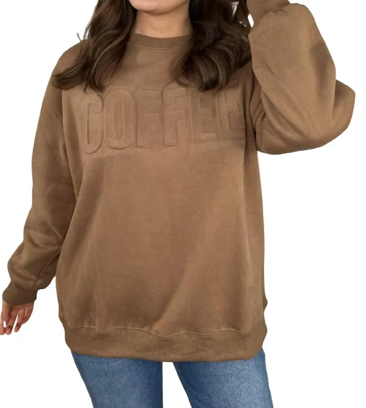 Trend Leading Collection Coffee Embossed Sweatshirt In Tan