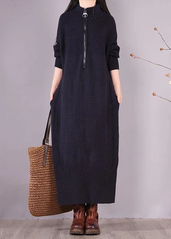 Winter Warm - Up Sale DIY Zippered Pockets Spring Clothes For Women Pattern Black Loose Dresses