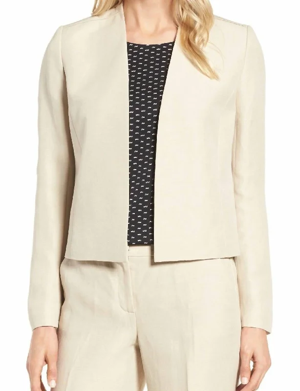 New Styles Just In Crop Open Front Linen Blend Jacket In Beige