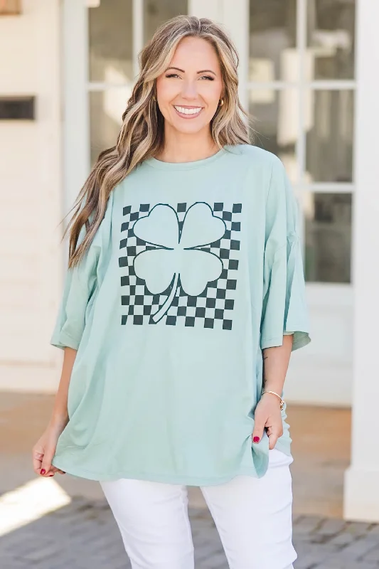 Score Big On Glamorous Red - Carpet Styles Shamrock and Roll Boyfriend Tee, Dusty Green