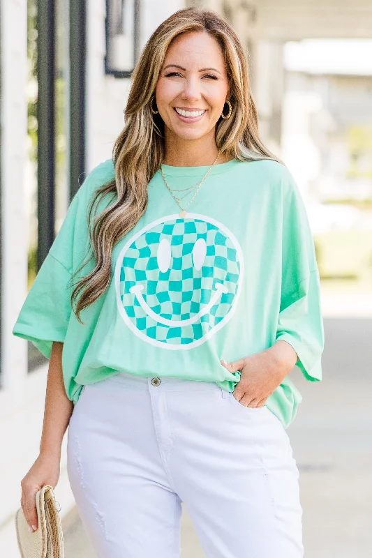 Season Sale All Smiles Here Boyfriend Tee, Green Mint