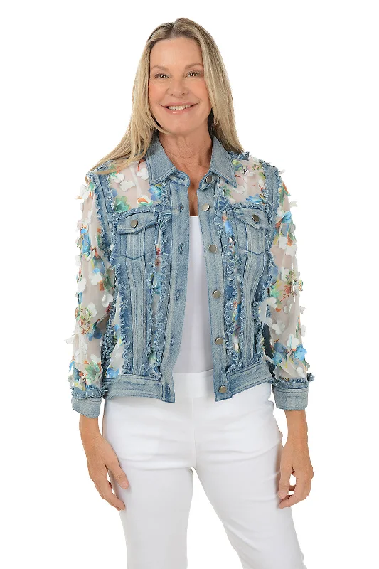 Trendy Styles Blue Flower Petal Sheer Denim Jacket