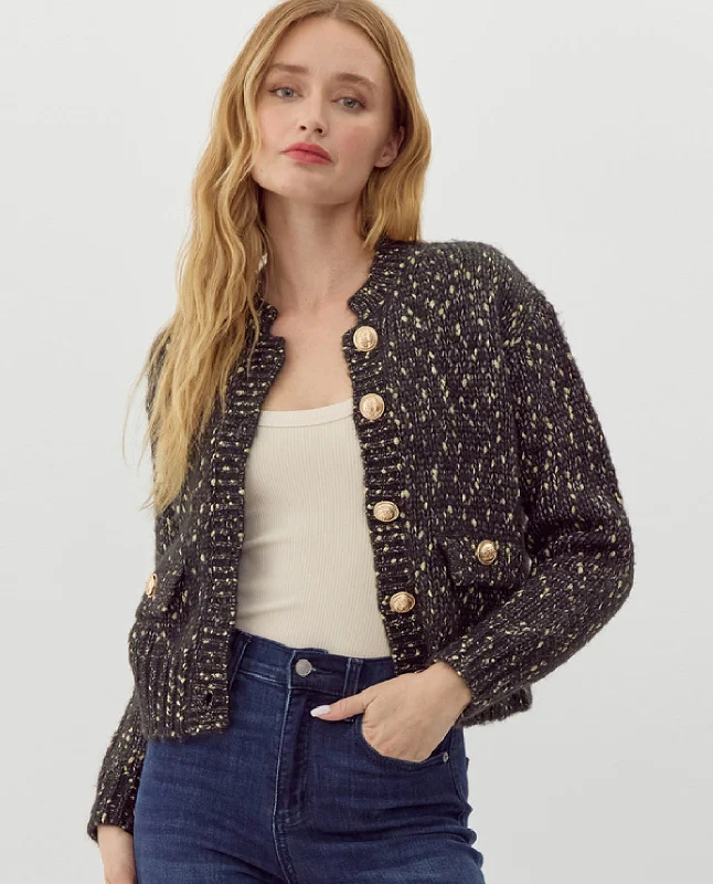 Effortless Everyday Wear Sweater Jacket with Metallic Gold Buttons