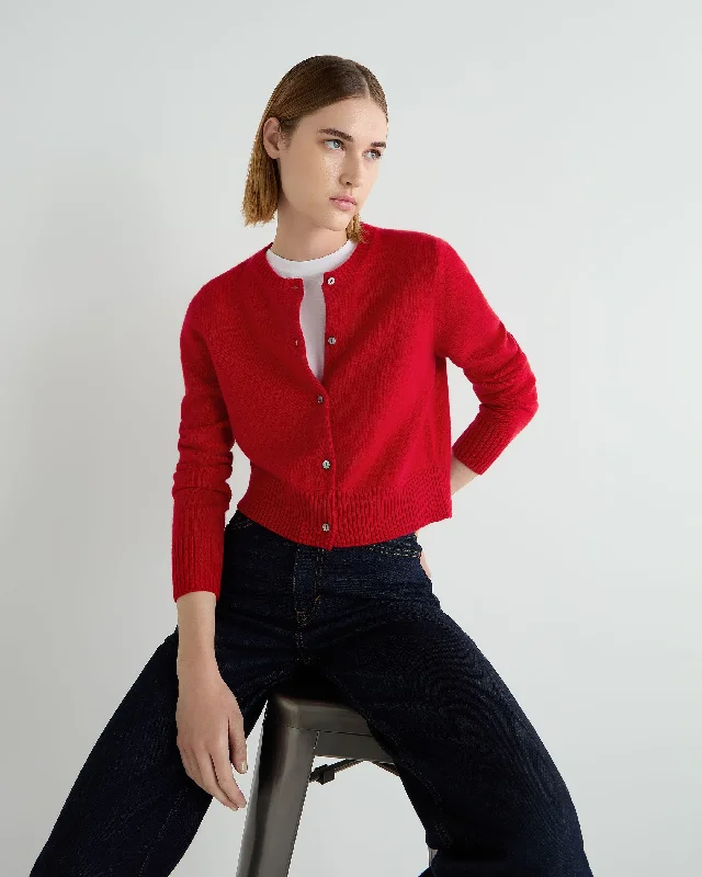 Hot Picks Women's Chunky Crop Cashmere Cardigan Riding Red