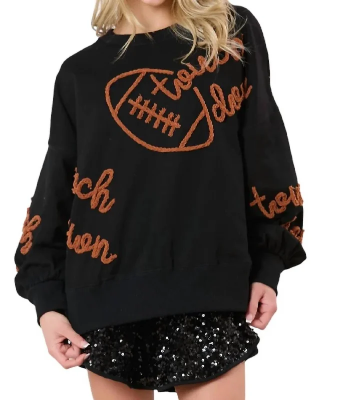 Formal Outfit Touch Down & Football Thread Embroidery Sweatshirt In Black