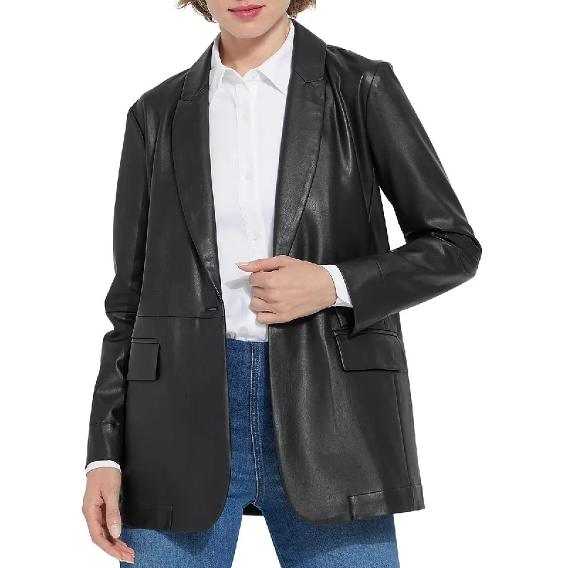 Trendy Urban Attire Womens Faux Leather Wear to work One-Button Blazer