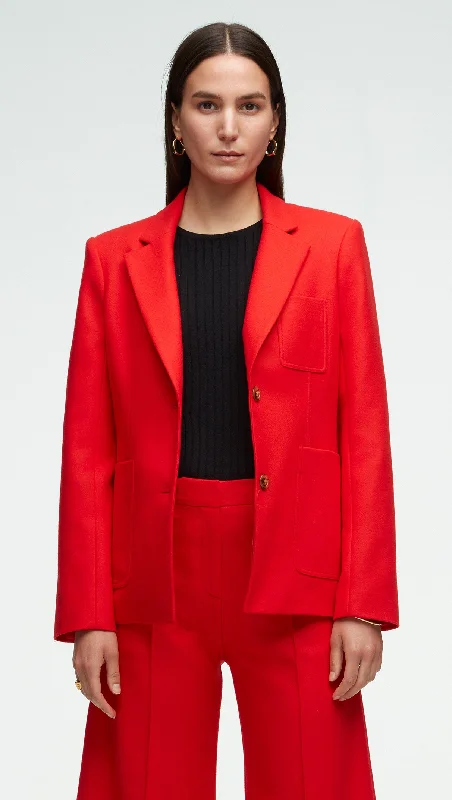 Special Offer For You Three Pocket Blazer in Wool Twill | Red Orange