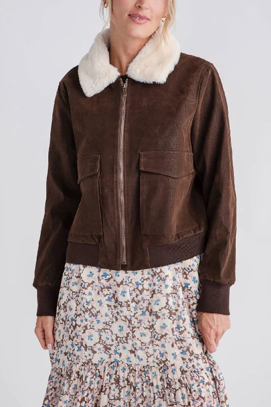 Chic Style, Always In Vogue Miou Muse Textured Pleather Bomber Jacket with Fur Collar