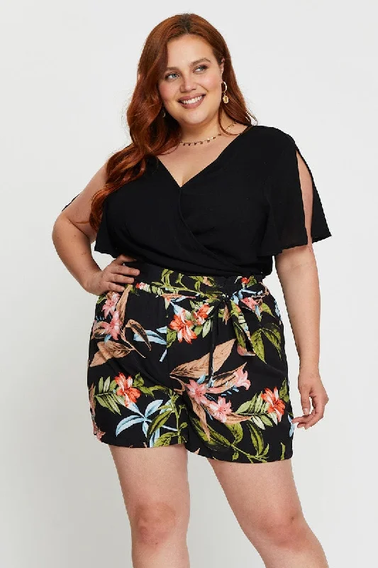 Shop Our Looks Floral Print Belted Shorts High Rise