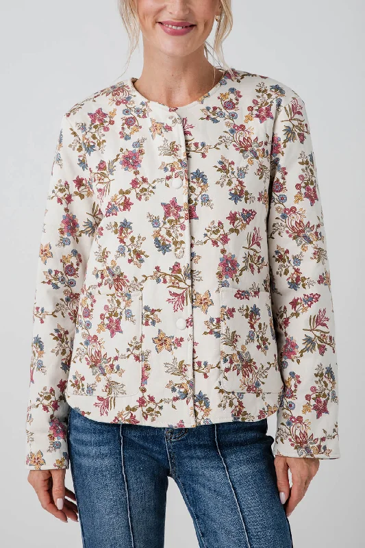 Elegant Attire For The Modern Lady Skies Are Blue Floral Print Quilted Jacket