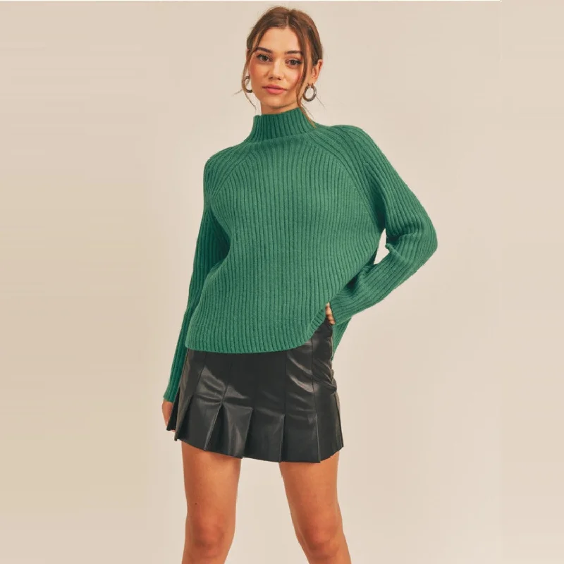 Flash Sale Starts Turtleneck Ribbed Sweater (Green)