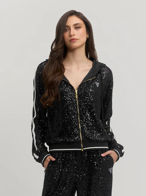 Romantic Flair Black Mini Sequins Zip Jacket