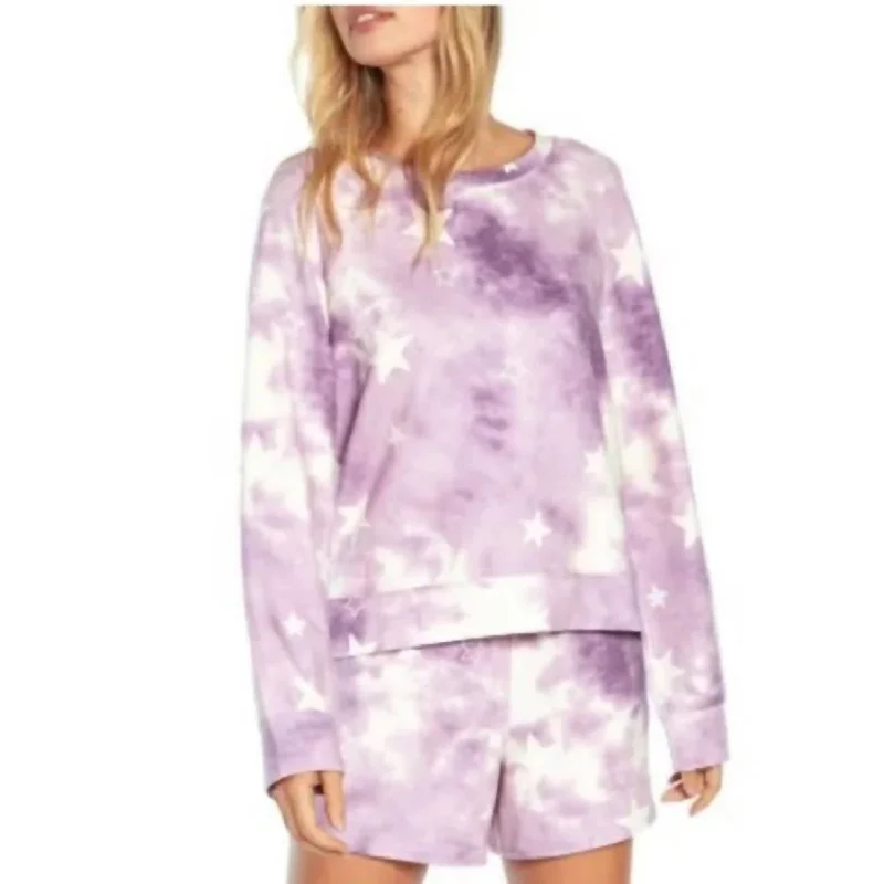 Style Upgrade Tie Dye Stars Sweatshirt In Purple & White