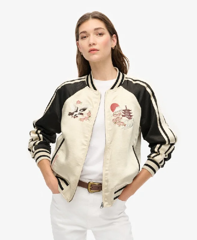 Effortless Style Suikajan Embroidered Bomber | Sandshell Beige