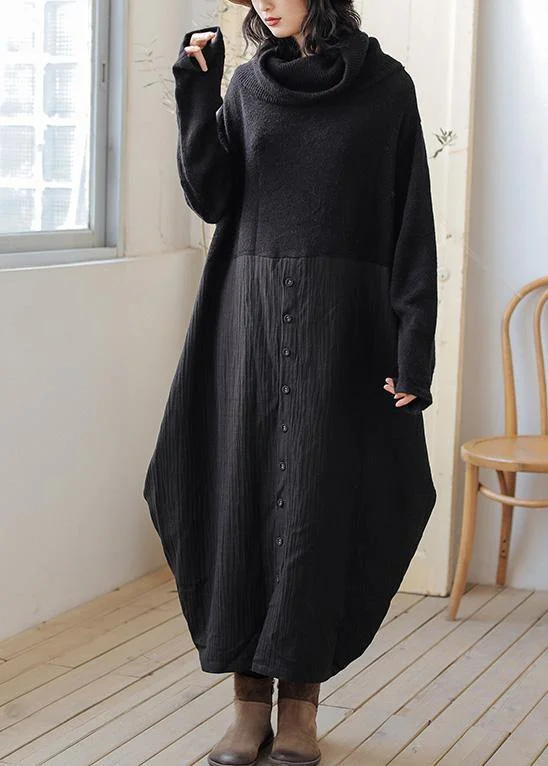 Stylish Savings Chic black Sweater Wardrobes Upcycle high neck asymmetric Hipster knitwear