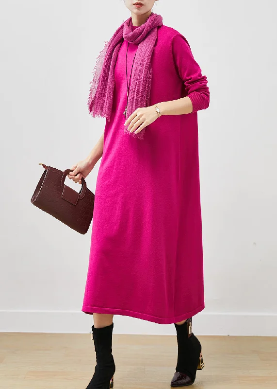 Fashionista Favorites Beautiful Rose Stand Collar Silm Fit Long Knit Dress Spring