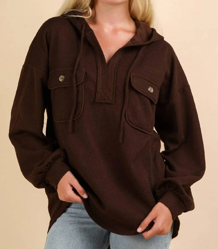 Trendy Women’S Wear Hoodie Knit Top In Brown