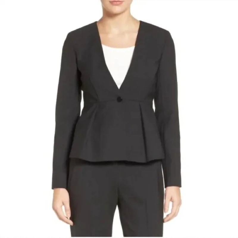 Seasonal Picks Collarless Peplum Blazer Suit Jacket In Black