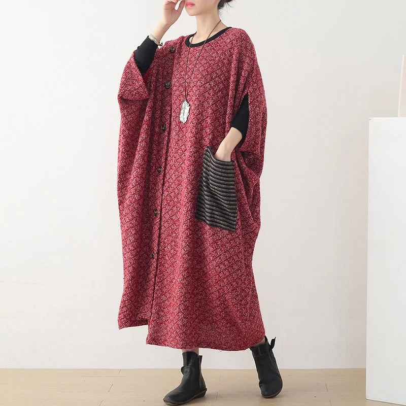 Limited Time Deal Elegant hooded spring clothes Women pattern burgundy Maxi Dress